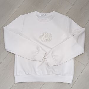 Size Small Chanel Inspired Crewneck Sweatshirt with Embroidered Floral Motif
